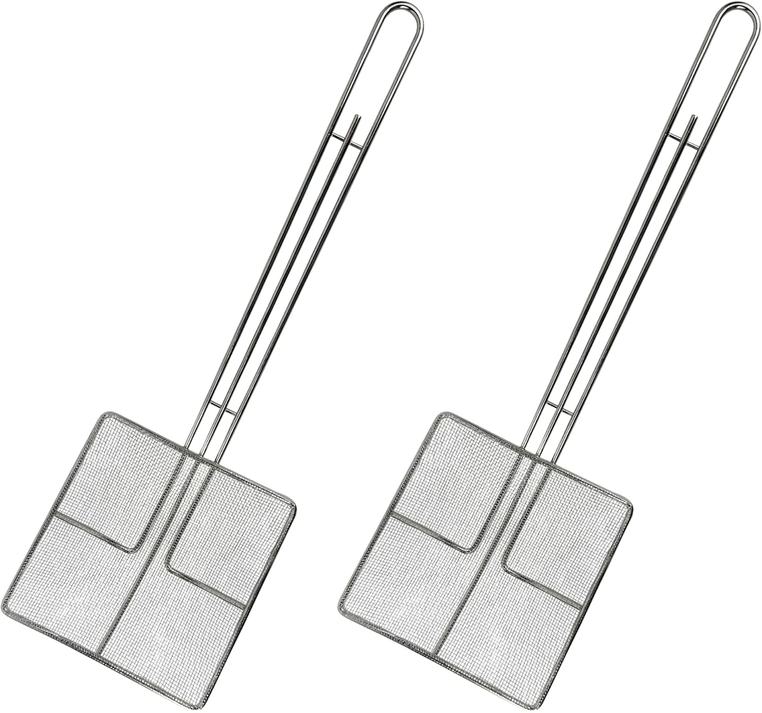Wire Mesh Strainer with Long Handle | 2-Pack | 6.5" Square Frying Spoon | Stainl