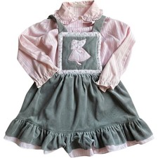 Tiny Tots Original 4T Vintage 90s pink Stripe Gray Corduroy Jumper dress cottage