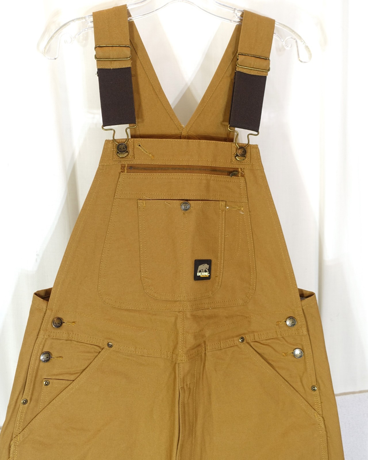 BERNE~NWT~36X32 HEAVY DUTY COTTON CARPENTER BIBS B1067BD SIDE LEG ZIPPERS