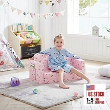 Kids Fold Out Couch 2-in-1 Children Convertible Sofa to Lounger with Soft