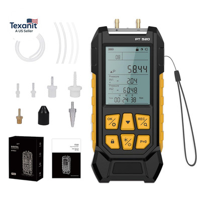 PT520 Digital Manometer, ±0.25% FS Dual-Port Differential Pressure Gauge -100~20