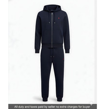 Conjunto de chándal y joggers con cremallera completa de chándal polar estilo polo azul marino para hombre