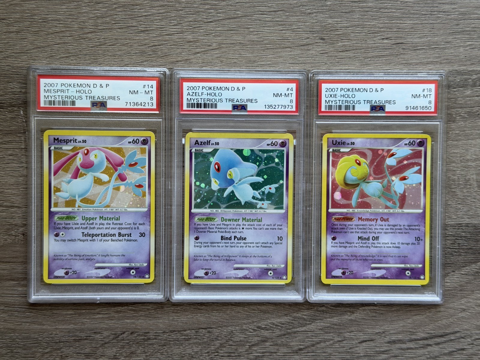 2007 Pokemon Mysterious Treasures Mesprit Azelf Uxie #4 #14 #18 PSA 8 NM-MT Set
