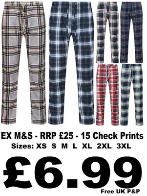 EX UK STORE® Mens Pyjama Bottoms Ex M&S Brushed Flannel Soft Fleece XS to 3XL Lounge Pants