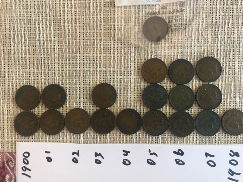 Indian Head Pennies 1900 - 1908 Lot of 19, One From Mega Hoard