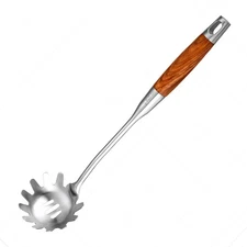 Spaghetti Spoon Stainless Steel, Metal Pasta Spoon with Teeth, Wooden Handle ...