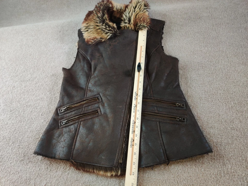 Jaqueta colete de pele sintética MO X somente membros S marrom vegana desgastada moto zíper completo - Imagem 3 de 4