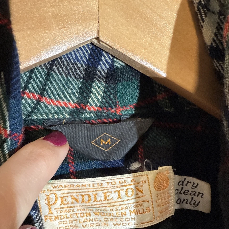 Vintage Pendleton Men’s Medium Green Multicolor Plaid Robe With Belt- Flaws - Image 3 of 4