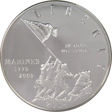 Marine Corps Commemorative 2005 P 90% Silver Dollar Proof $1 Coin