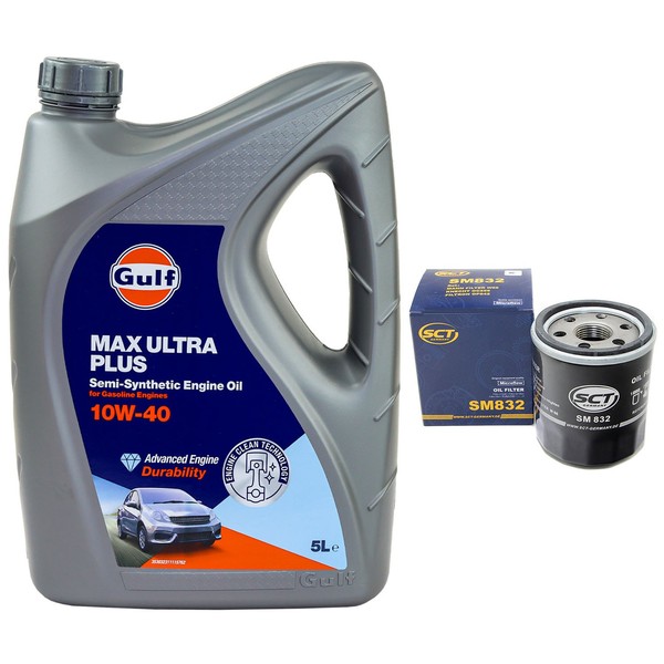 MotoröL Set Gulf Max Ultra Plus 10W-40 5 Liter + ÖLfilter FüR Renault Clio II-image