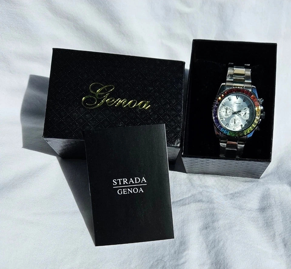 Nuevo en caja Reloj Génova/Strada multifunción arco iris bisel circonita cúbica Foto 2 de 4