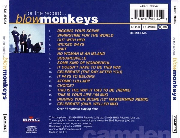 Blow Monkeys* - For The Record... (CD) (Very Good Plus (VG+)) - 3728070886 - Bild 2 von 3