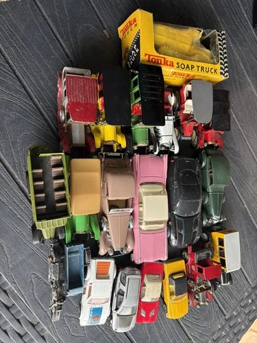 A Job Lot of  Various Original Vintage Dinky Corgi Commercials & Cars. Good Lot