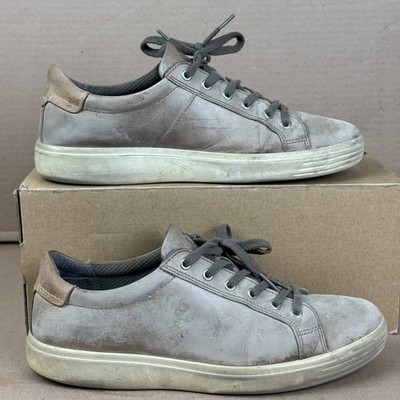 ECCO Grey Leather Sneakers EU 44 Men s 10-10.5 Lace Up Casual Shoes
