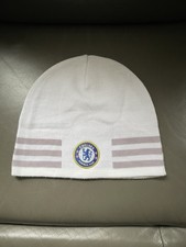 Chelsea Football Club Unusual White Beanie Hat. New Condition. One Size Fits