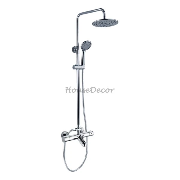 Chrome Round Rainfall Shower Head Kit Bath Tub Thermostat Temperature Mixer Taps