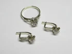 Original Vintage Soviet SET Earrings Ring Stone Russian Sterling Silver 925 USSR