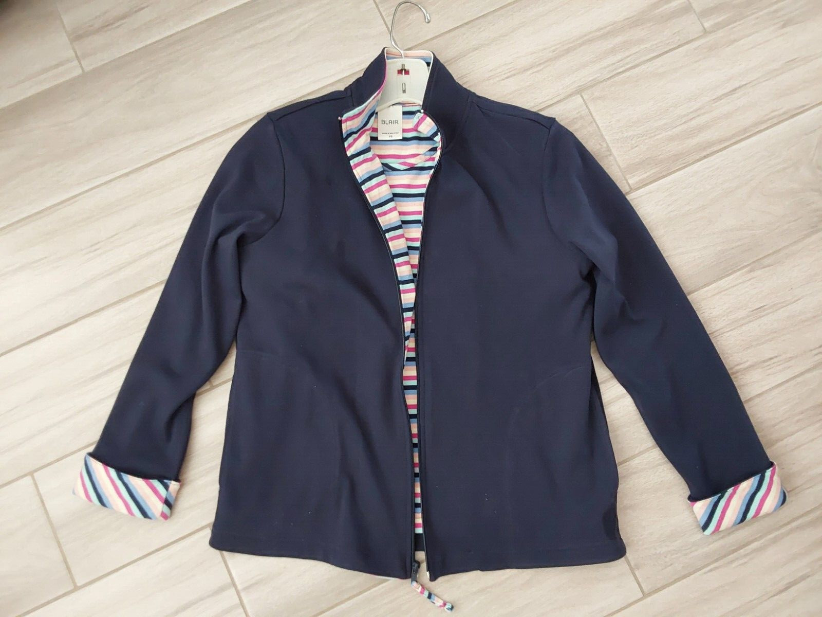 Blair Navy Blue Solid Jacket/Multi-color Stripe T… - image 6