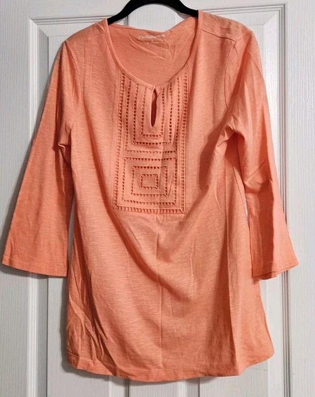 Orange Blouse, Hole Design On Chest, Clasp, Croft & Barrow, Long Sleeve,  Soft