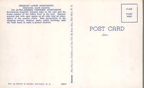 Sergeant Japer Apartments Charleston South Carolina 1953 Advertising Postcard - Picture 2 of 2