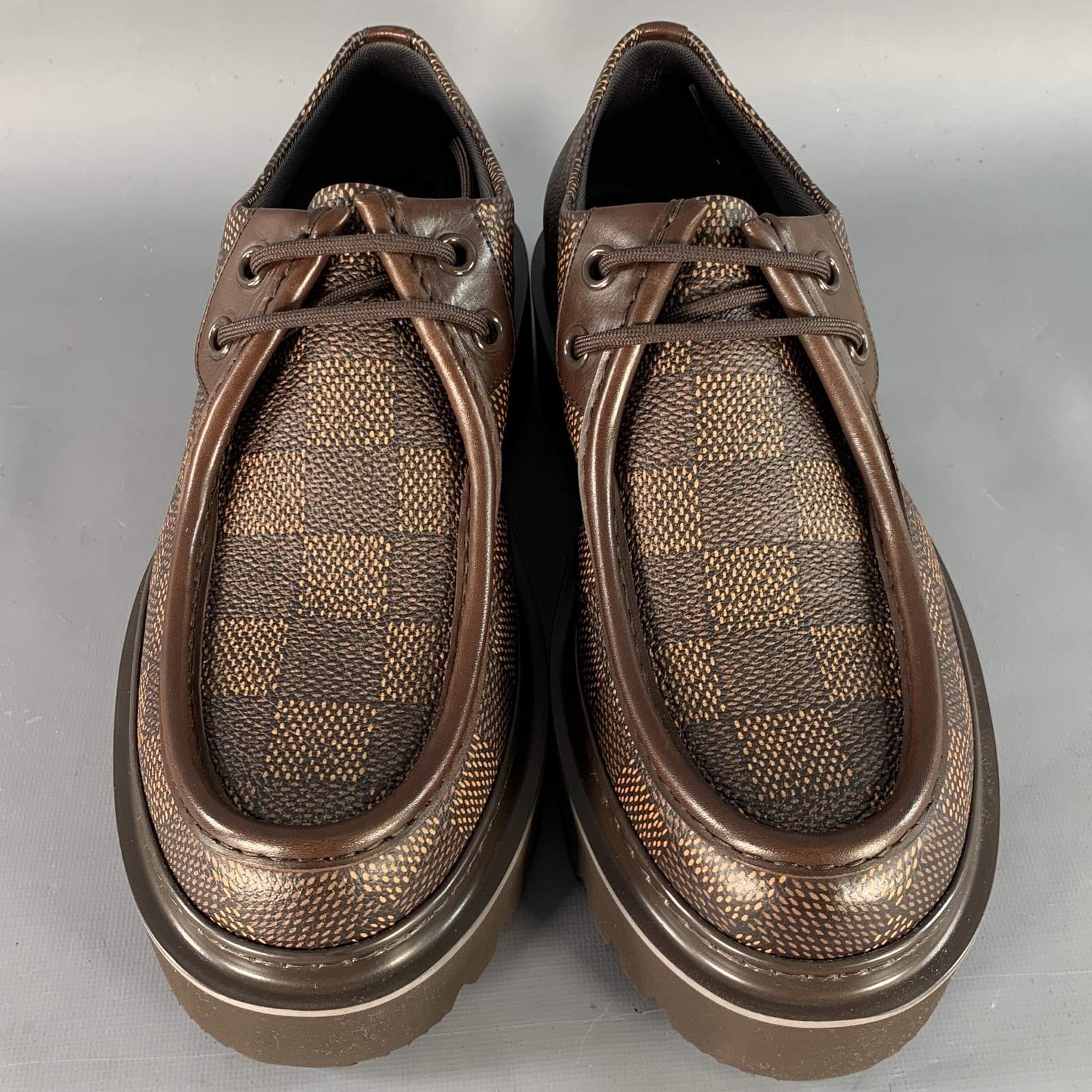 SAOLA Scarpe mocassino Louis Vuitton taglia 10 Ranger Derby marrone beige rivestito in tela