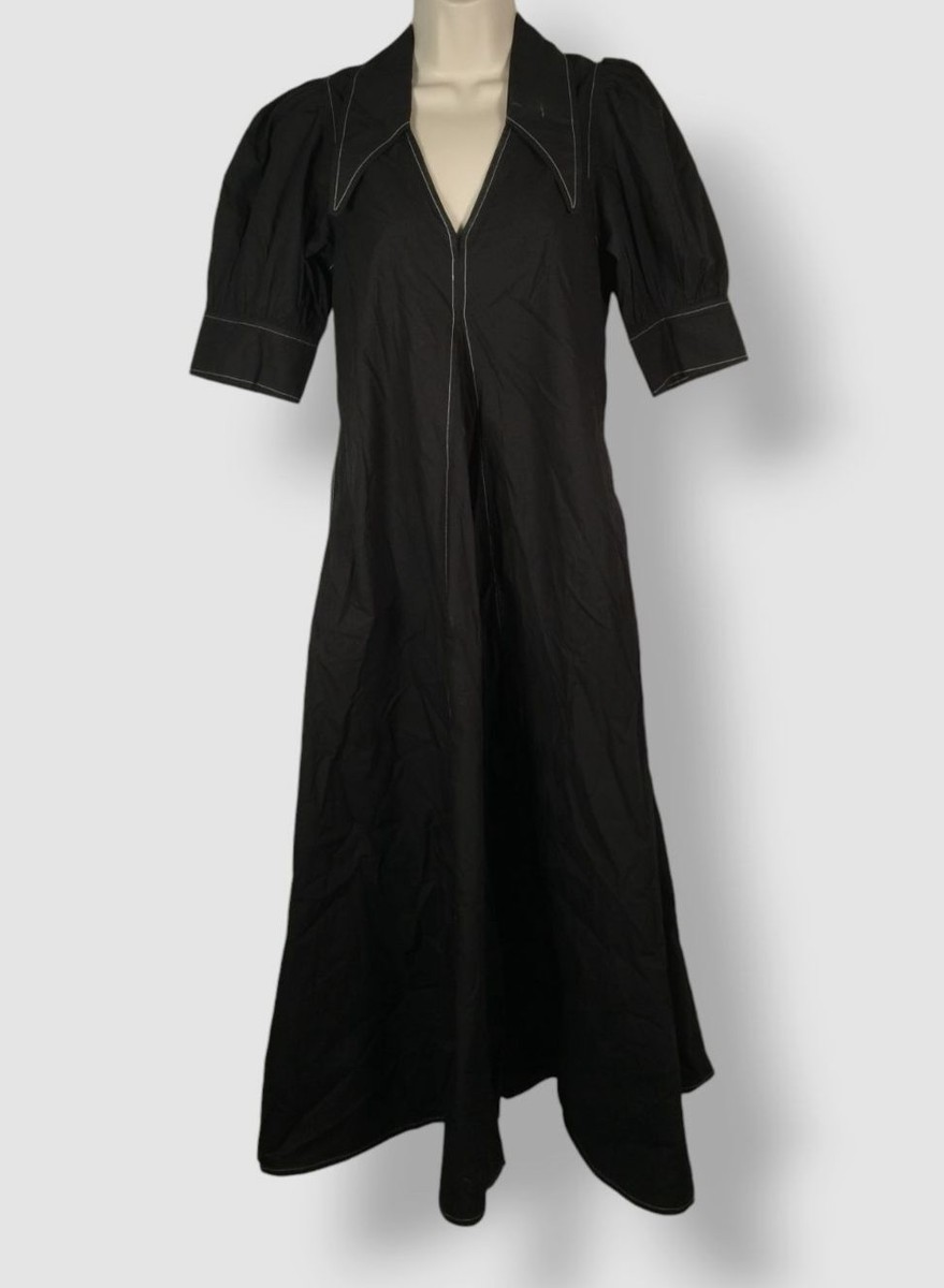 ganni black cotton poplin midi dress Ganni Poplin Midi Dress, 34 / Black