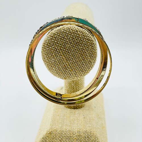 Lote de 2 brazaletes tono dorado con incrustaciones de cristal facetado texturizado y negro - Imagen 10 de 10