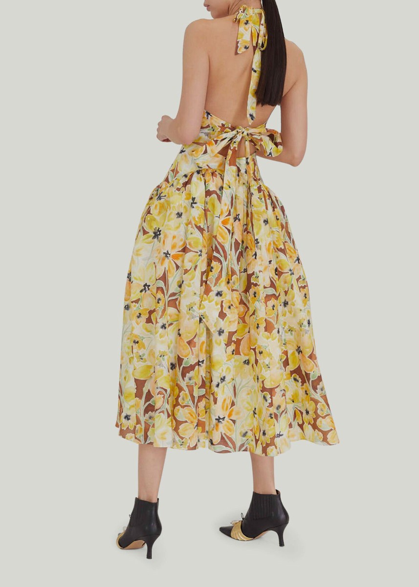 $1895 Rosie Assoulin Women's Yellow Floral-Print Halter Cotton Midi Dress Size 6 | eBay $1895 Rosie Assoulin Women's Yellow Floral-Print Halter Cotton Midi Dress Size 6 | eBay