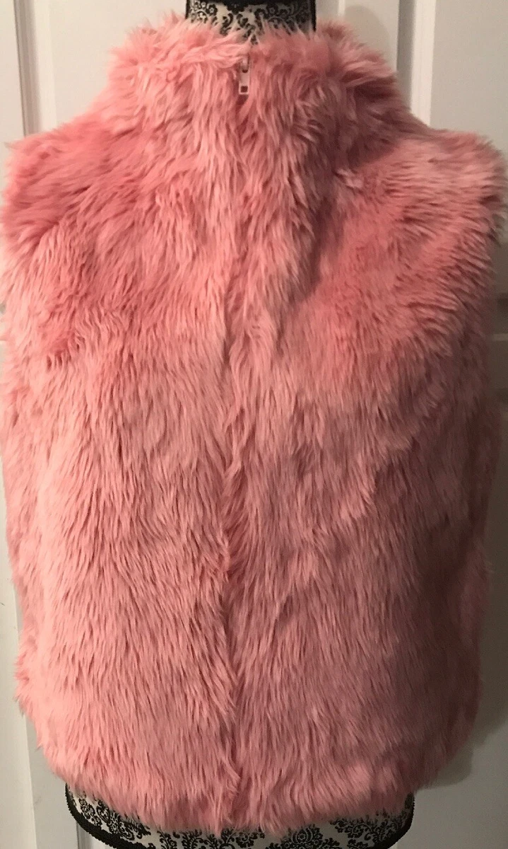 COLLECTION XIIX PINK SHAGGY FAUX FUR VEST SATIN LINED SZ M L No Tag