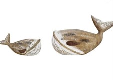 Wood Whale Statue Beach Table Decor for Home