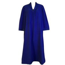 Vintage Vanity Fair Robe Housecoat Blue Velour 3/4 sleeve Zip Long Robe Small