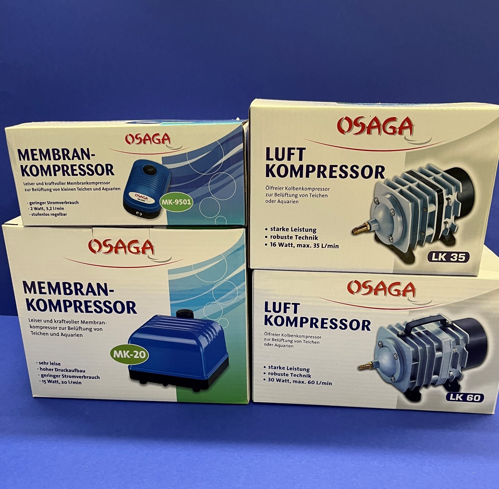 Osaga MK-9510 Membrankompressor regelbare Sauerstoffpumpe Teich-Belüfter-Pumpe
