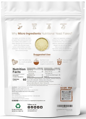 Savory Organic Nutritional Yeast - 2lb Non-Fortified, Rich in B Vitamins & Fiber - Picture 5 of 10