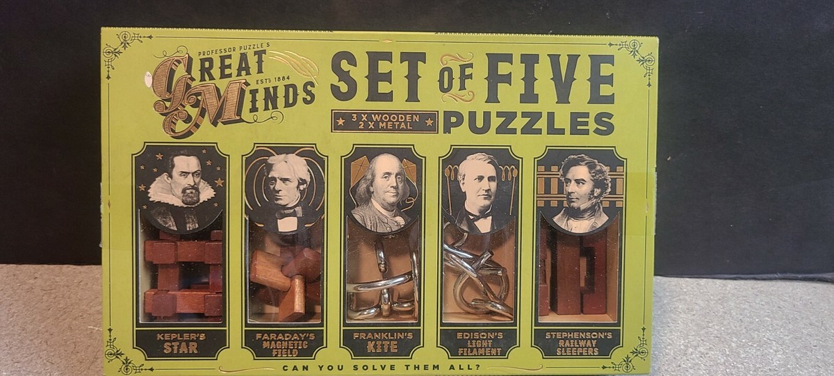 Professor Puzzle GREAT MINDS Set of Five Wooden & Metal PUZZLES