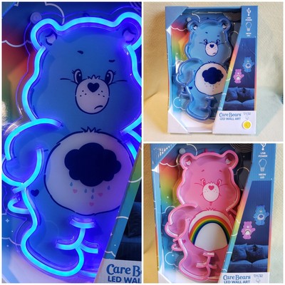 Care Bears Cheer Bear Pink / Grumpy Bear Blue LED Wall Art Light New