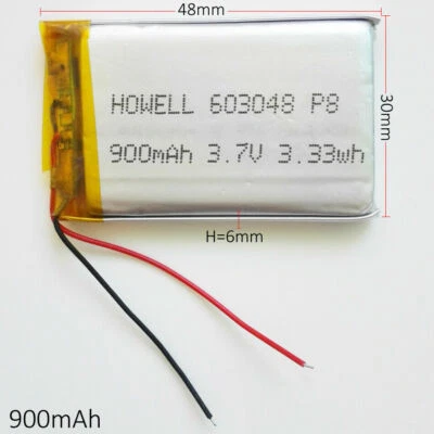 3.7 V 900 mAh 603048 Lipo Li-Polymère Batterie JST 2.5 mm pour téléphone mobile  - Photo 1/4