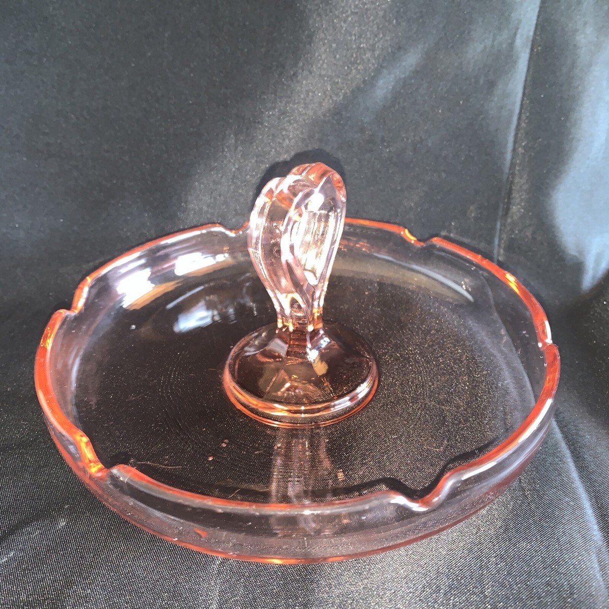 Etched Pink Depression Glass? Dish Heart Handle Ashtray Trinket