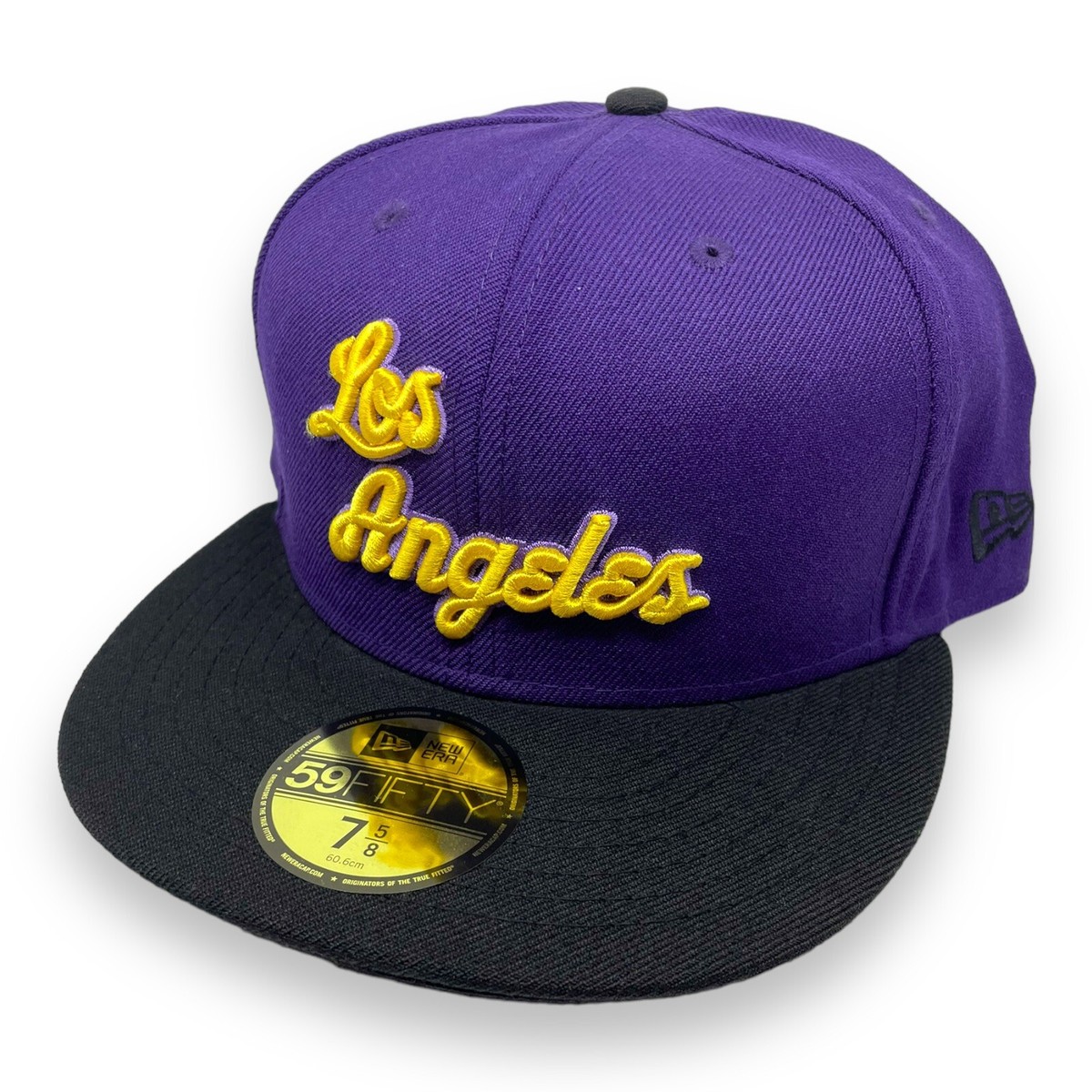 Los Angeles Lakers NBA HWC 2-Tone Script New Era 59FIFTY Fitted Cap NWT Sz  5/8