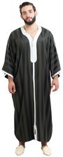 Moroccan Men Caftan Kaftan Thobe Abaya Dishdasha Arab Kameez Gandoura LG Black