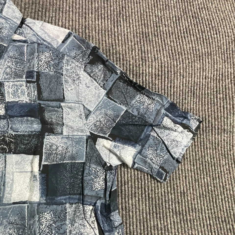 Crazy Horse Shirt Mens S Blue Rayon Button Up Short Sleeve Abstract Retro Y2K - Image 3 of 4