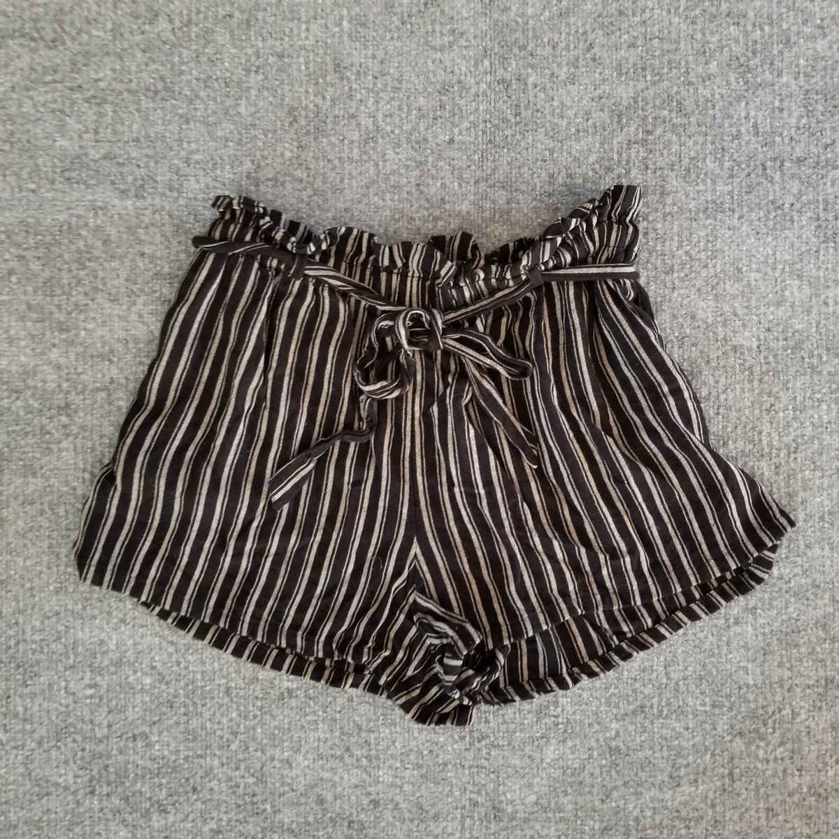 Hollister Women Shorts M Black with Gray Stripes Ultra High Rise Elastic  Waist