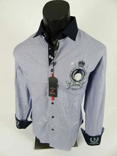 Mens Absolute Rebellion Shirt Blue Pinstripe Embroidered Button Up Golf Master