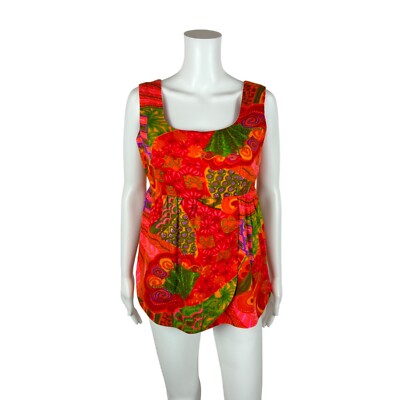 Vintage 60s Babydoll Top Women's Small Sleeveless Tropical Tank Psychedelic
