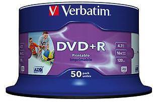 VERBATIM 183256200 VERBATIM DVD+R 43512 16x 4,7GB Wide Printable Surf ace 50 St.