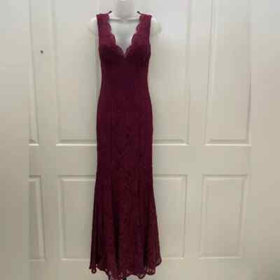 Morgan & Co Burgundy Lace Formal Evening Gown/Dress 3/4 | eBay Australia