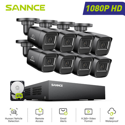 SANNCE 1080P HDMI 8CH DVR 2MP CCTV Security Camera System Outdoor IR Night AI 