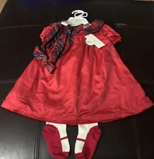 NWT Max Studio Kids Holiday Dress 3 Piece Set Headband Leggings Size 12 M Red J3
