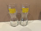 2 Vintage Enjoy TAB Soda Hourglass Drinking Glasses 7" Tumblers by Coca Cola