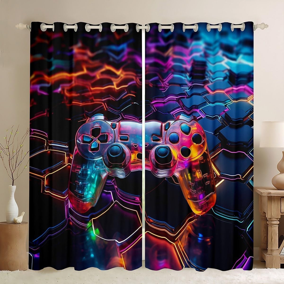 Cortinas de ventana para juegos para adolescentes tratamientos modernos para ventanas para jugadores, gamepad de panal con