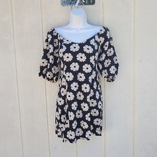 Billabong floral print puffy sleeve dress sz small blk/wht boho fairy